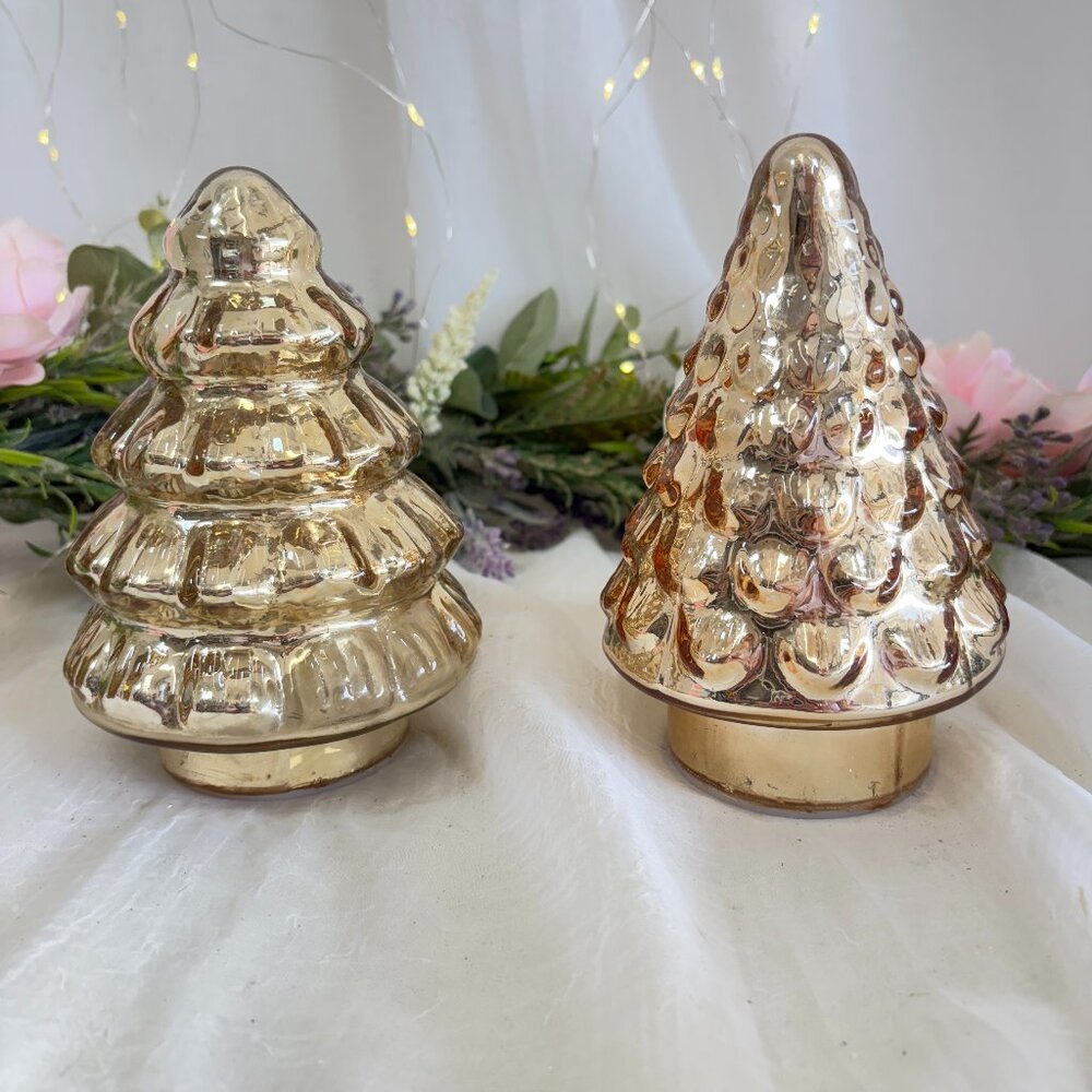 Brand new Set of 2 Gold Mercury Glass Led Light Up Holiday Trees Martha Stewart